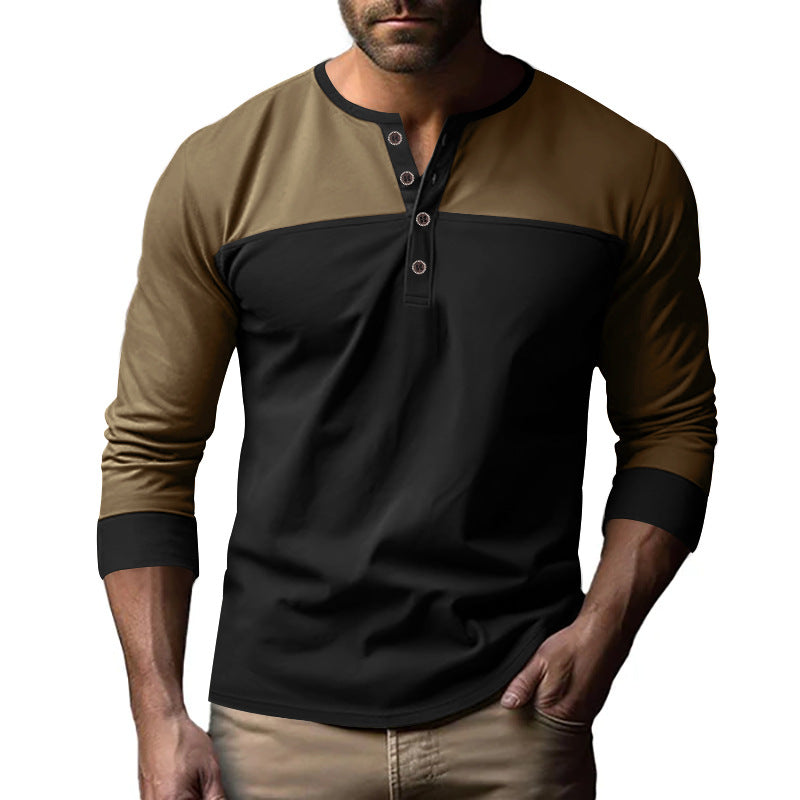 Herrer Langærmet Henley-shirt med moderne farveskift-design Stilla