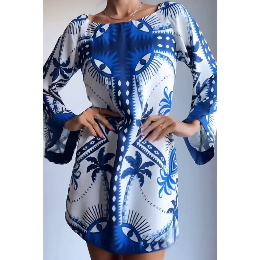 Dame kortærmet kjole med elegant Boho-mønster og vide ærmer Stiila