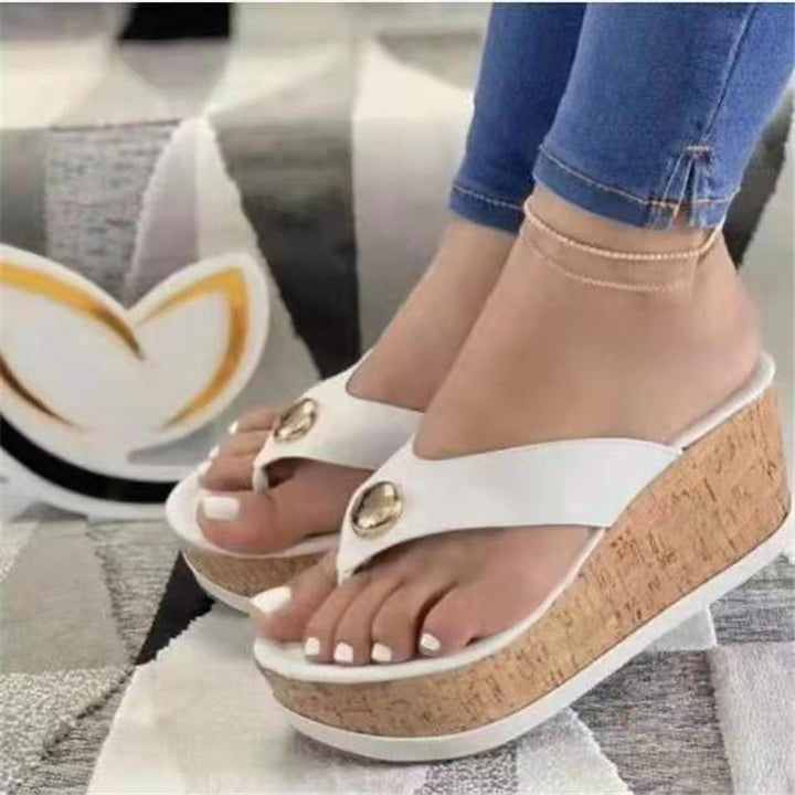 Dame nan plateau-sandaler med kork kile sål, polstret komfort fodseng og dekorativt ornament Skovae