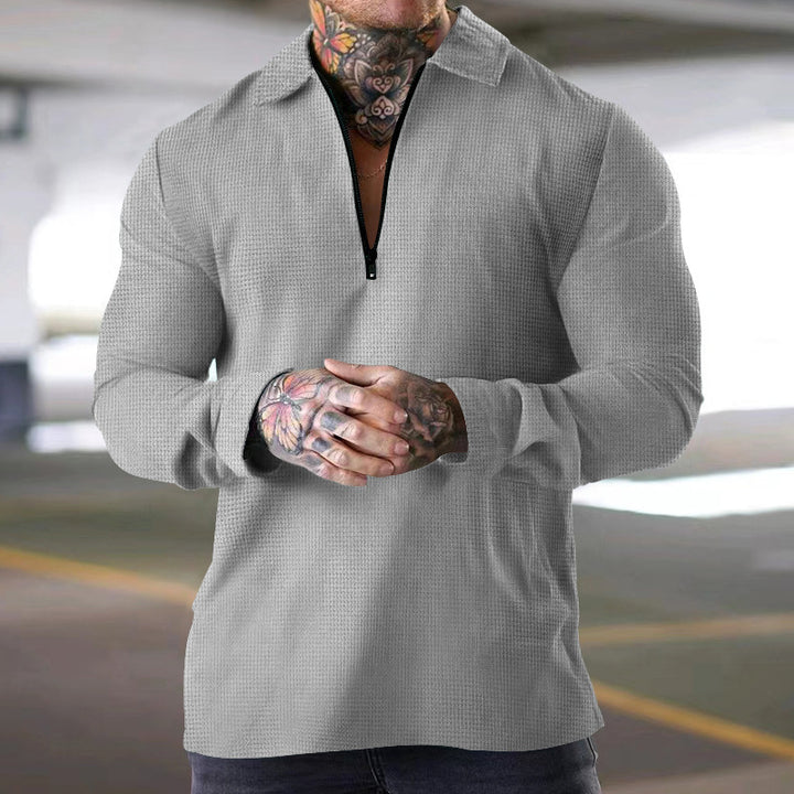 Herre langærmet poloshirt med halv lynlås og struktureret design Stilla