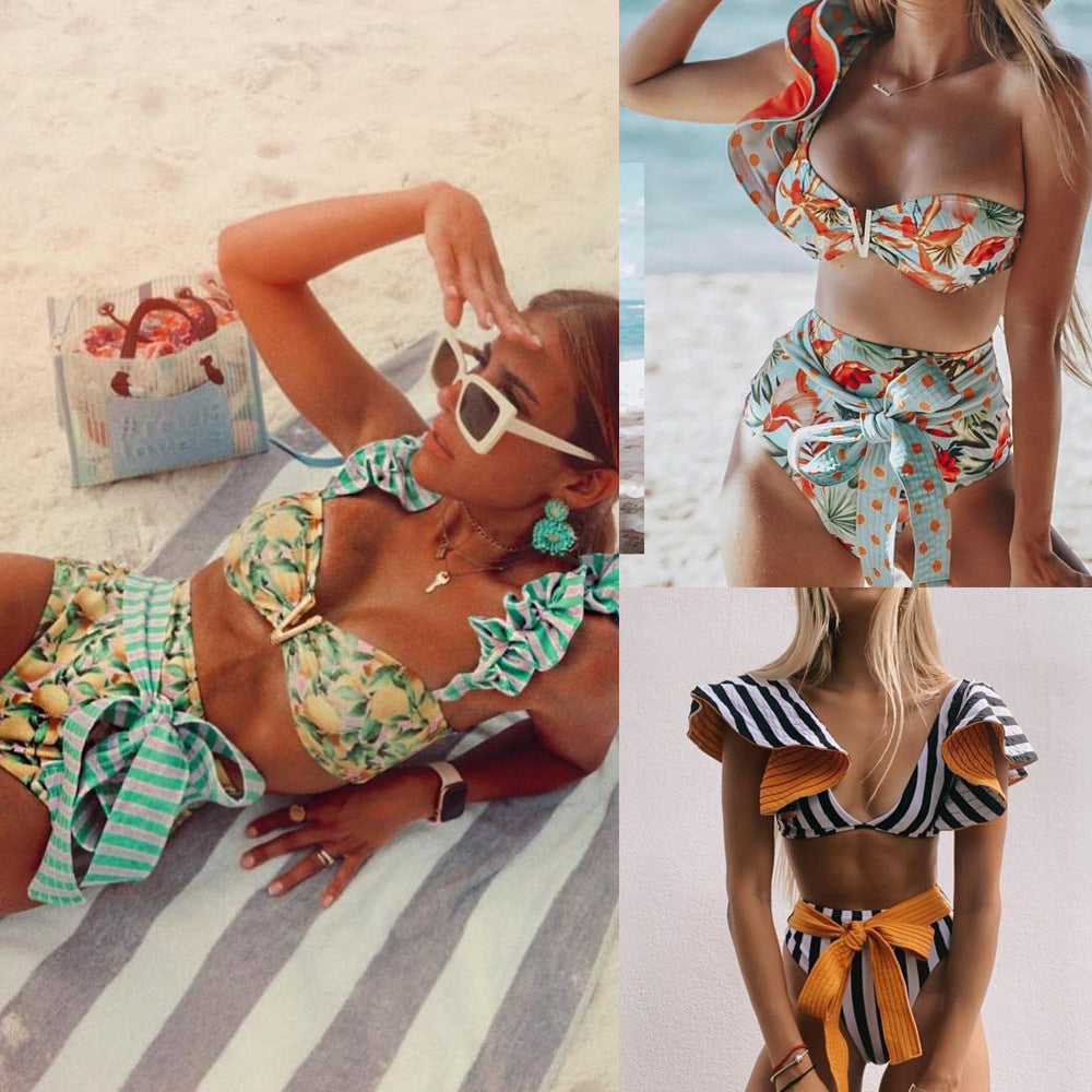 Dame bikini med elegante flæsedetaljer og høj talje Stilla