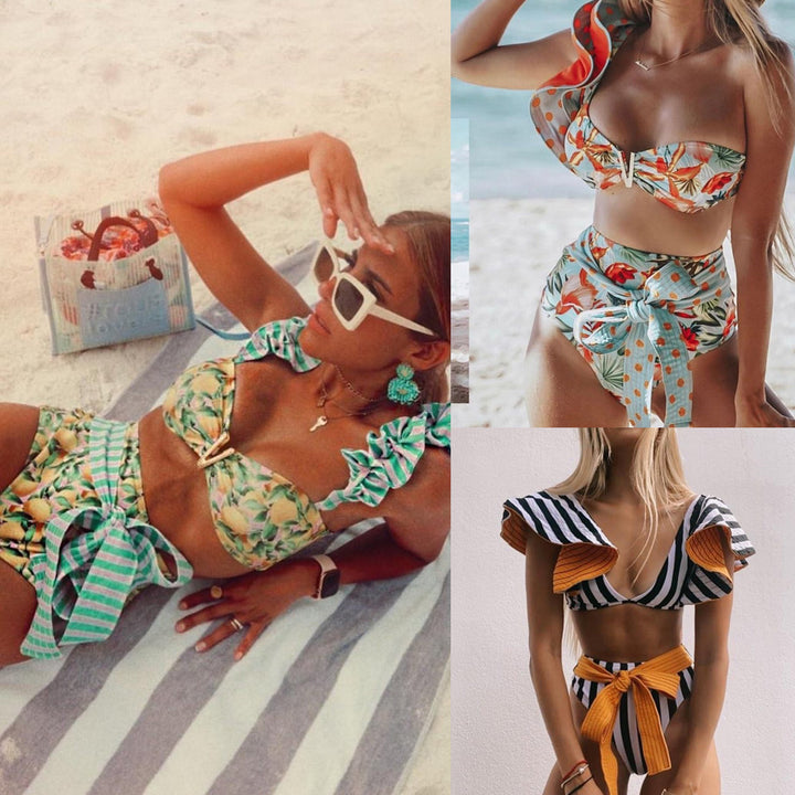 Dame bikini med elegante flæsedetaljer og høj talje Stilla