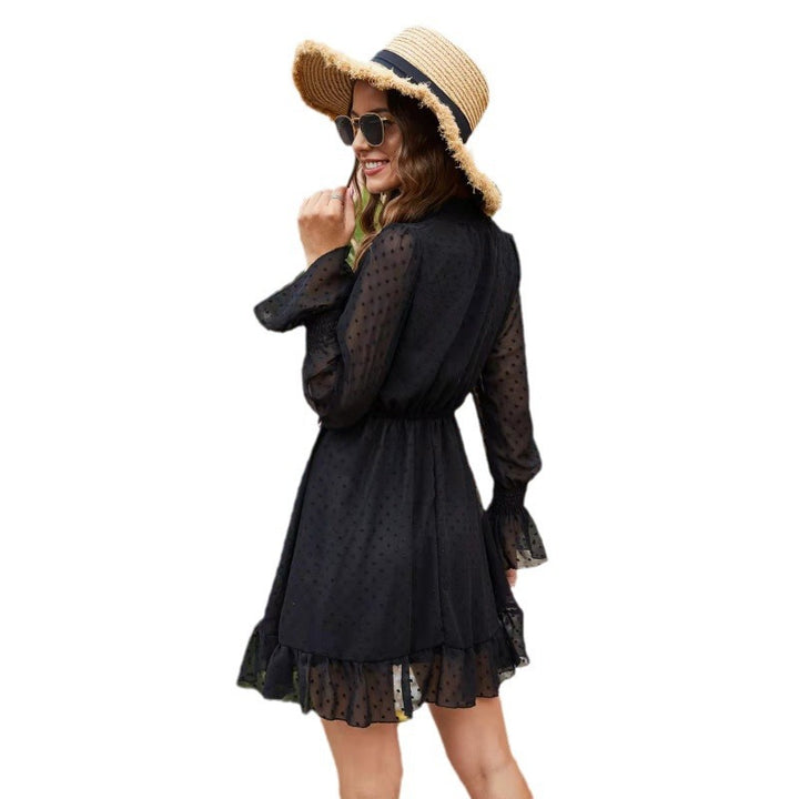 Femme Elegante Smocked Mini Kjole med Rynkekant Stilla
