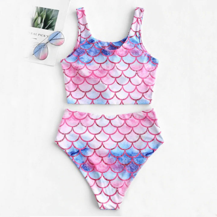 Dame Højtaljet Mermaid Print Bikini Sæt Stilla