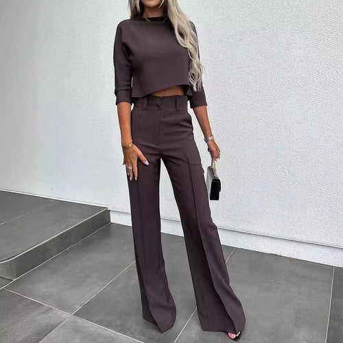 Damer Elegant To-Deljede Blazer Sæt med Høj Talje Bukser og Moderne Crop Top