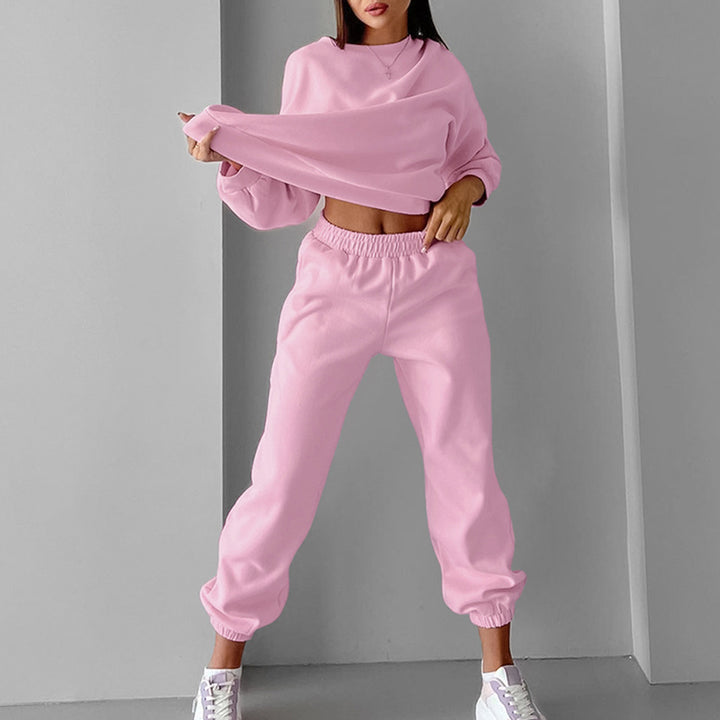Dame afslappet sweatshirt- og joggingdragt sæt med elastisk talje og moderne accenter Stilla