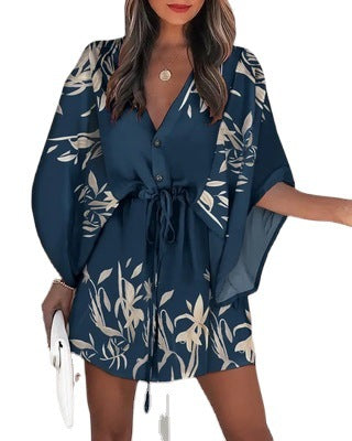 Dame Floral Trykt Kimono Kjole Stilla
