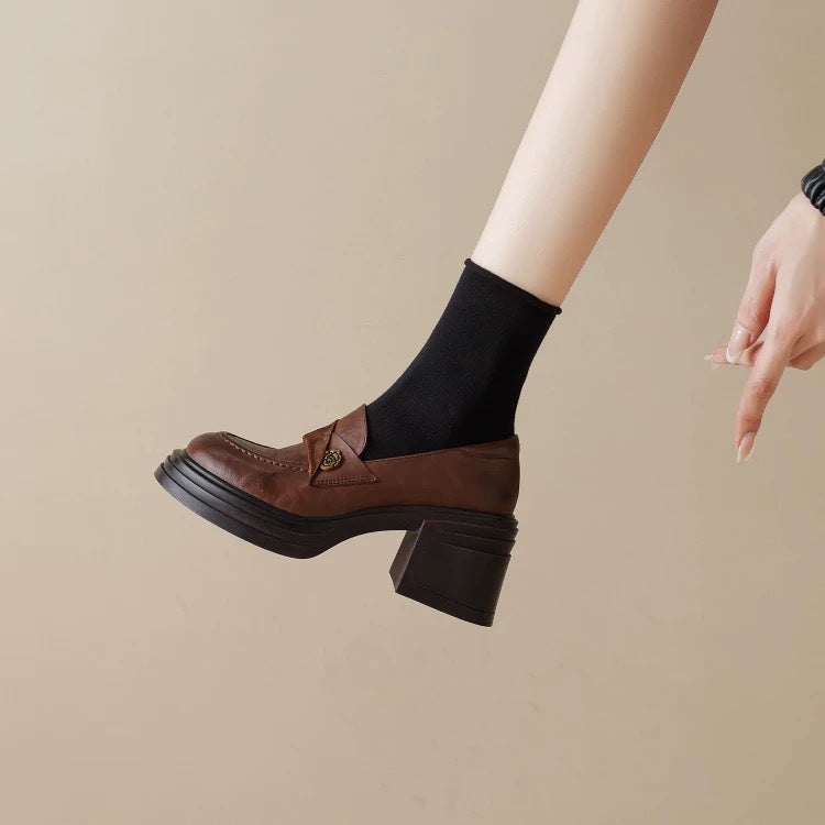 Dame Elegante Loafers med smidigt læder og robust blokhæl Stilla