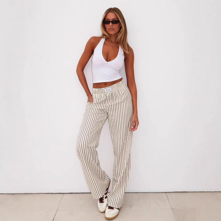 Høj talje stribet vidt skåret bukser til damer Stilla