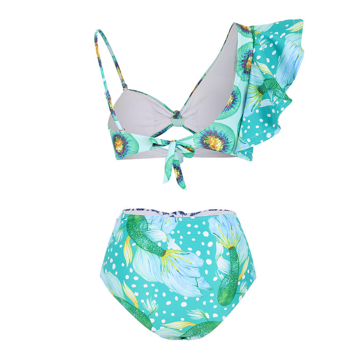 Dame bikini sæt med asymmetrisk top og blomster accenter Stilla
