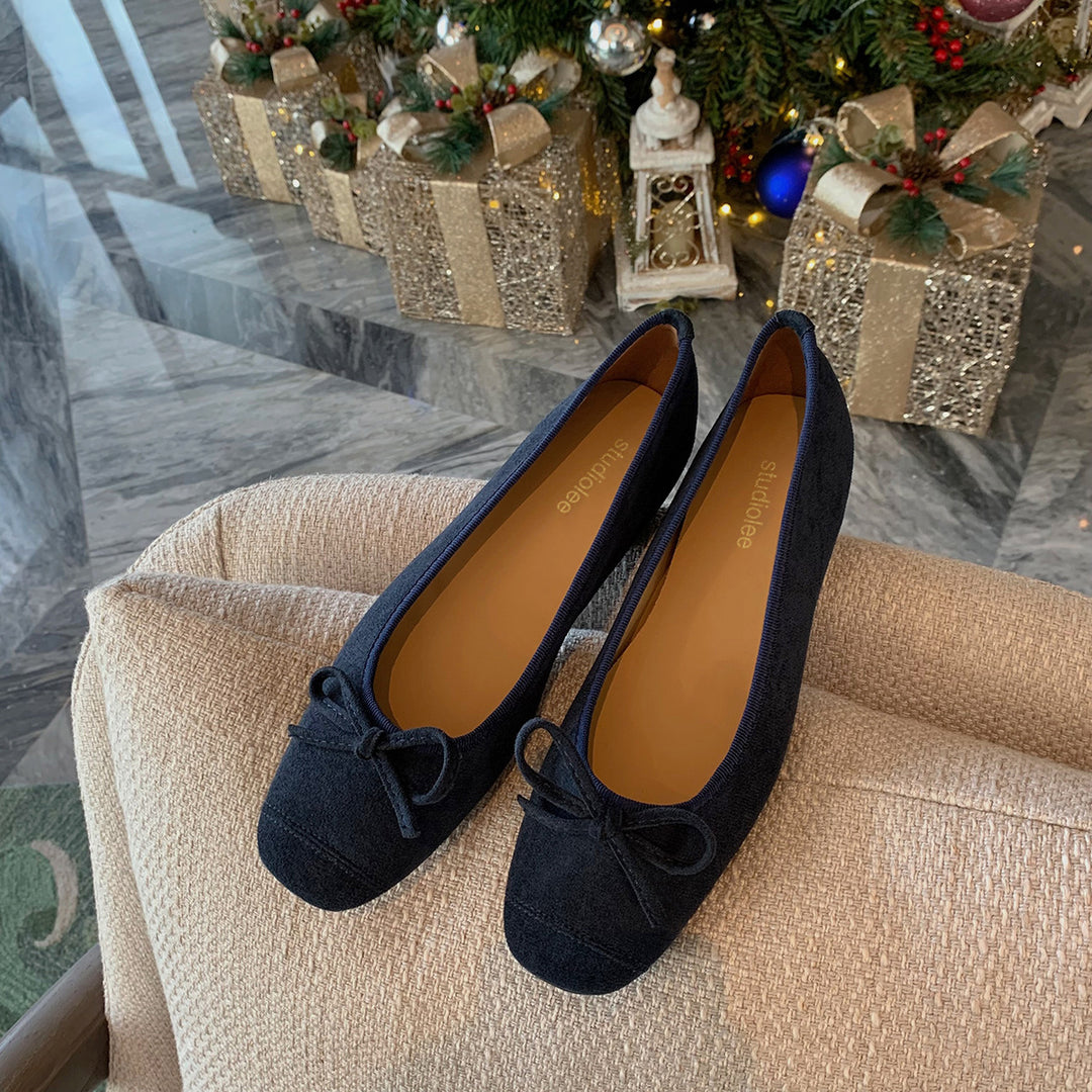 Dame Wildleder Ballerina Flats med elegant sløjfedetalje Stilla