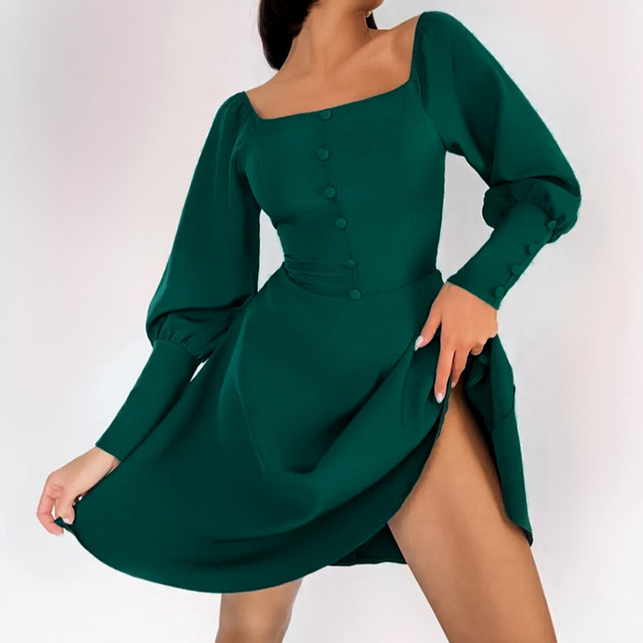 Dame Off-Shoulder Minikjole med Rynkede Ærmer og Knapdetalje Stilla