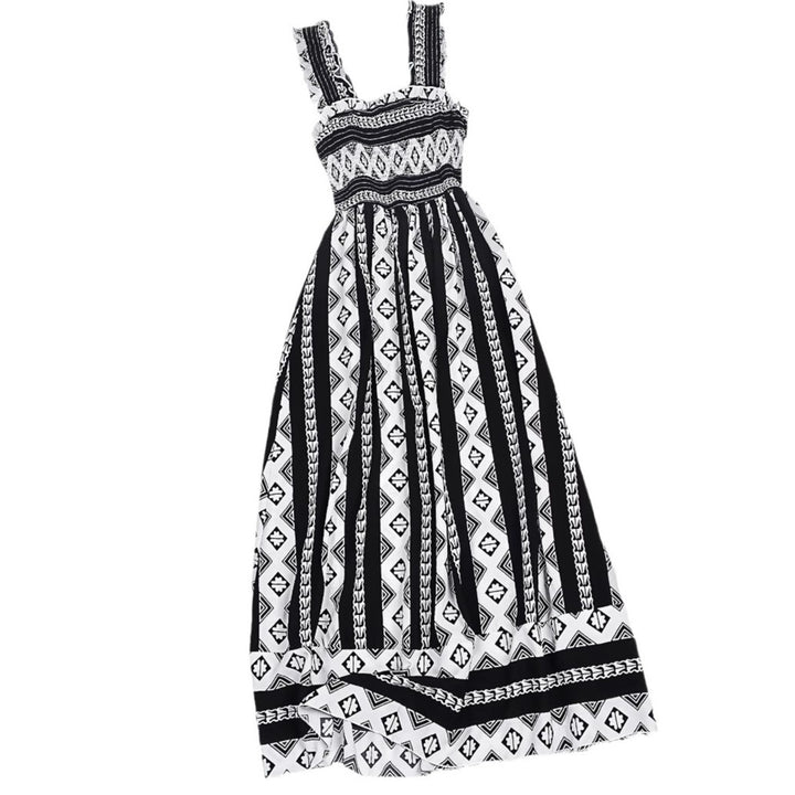 Dame Boho Maxikjole med flæse detaljer og geometrisk mønster Stilla