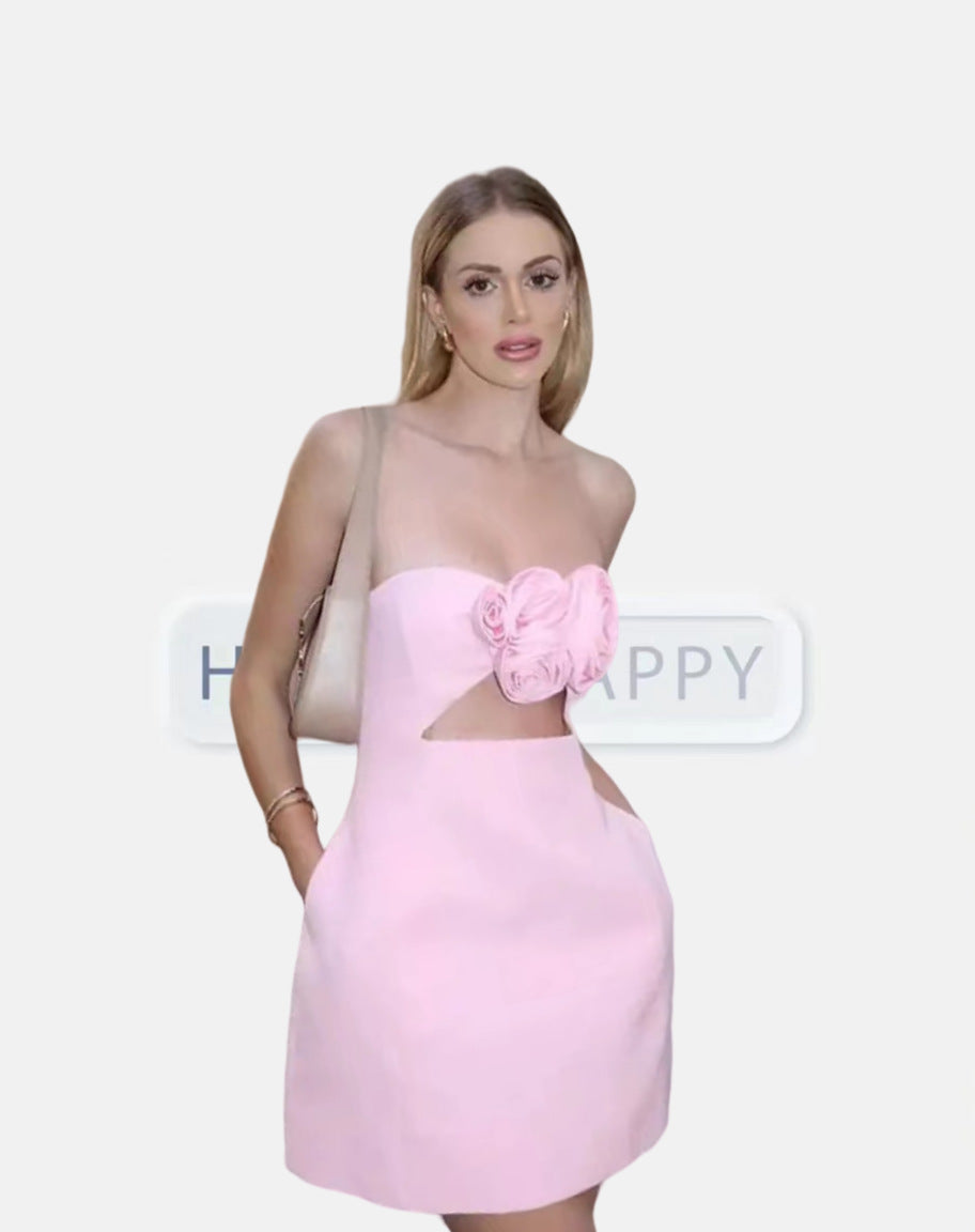 Dame Cut-Out Minkjole med floral applikation og sidelommer Stilla