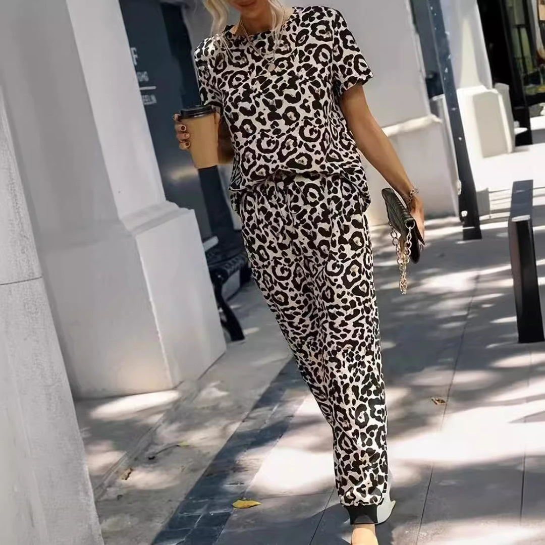 Kvinder Fritids Leopard Tryk Lounge Sæt Stilla