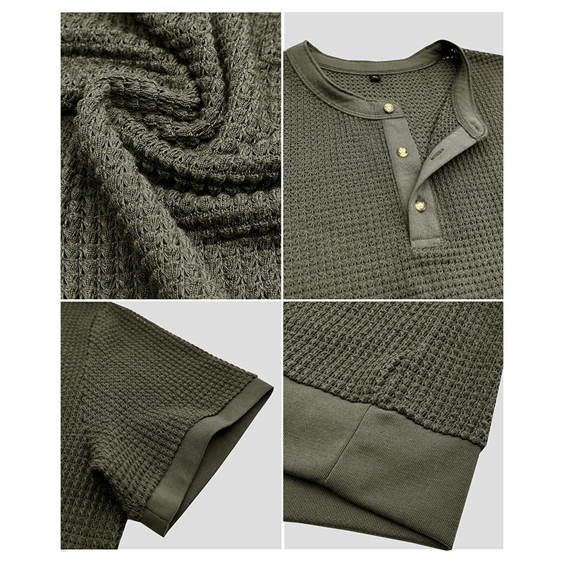 Herre kortærmet Henley-shirt med struktureret design og elegant knaplukning Stilla