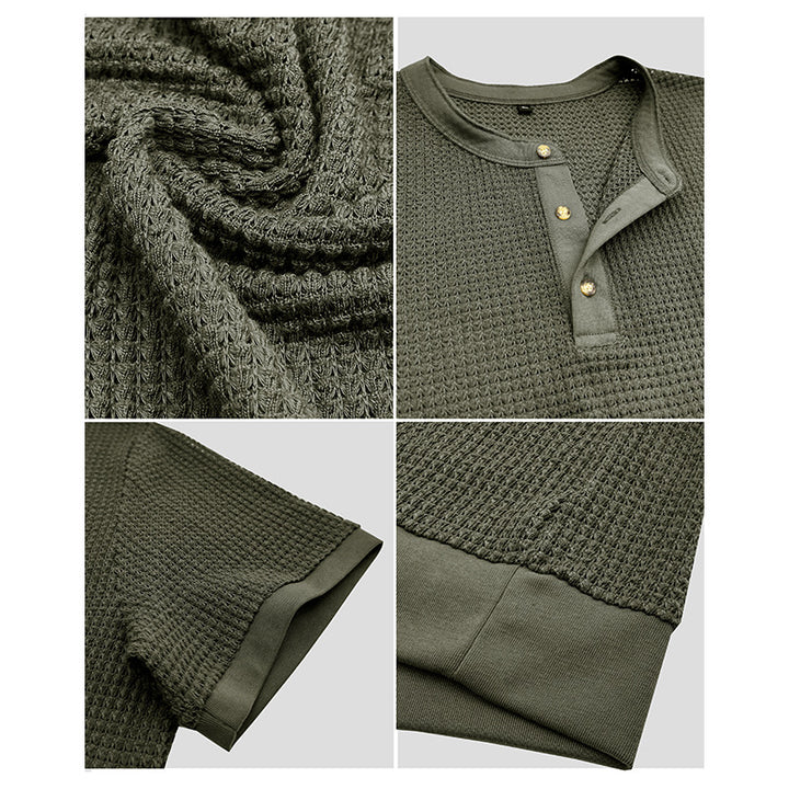 Herre kortærmet Henley-shirt med struktureret design og elegant knaplukning Stilla
