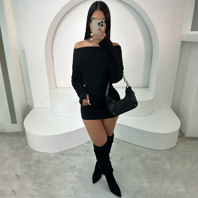 Dame elegant Off-Shoulder Minikjole med rynkede detaljer Stilla