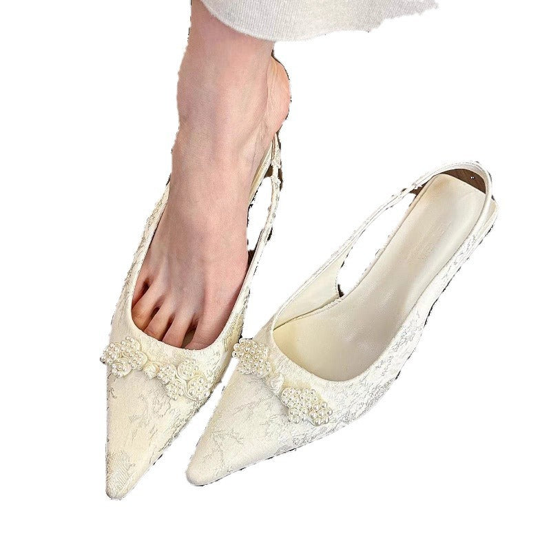 Damer elegante spidse Slingback-flade med perleudsmykninger Stilla
