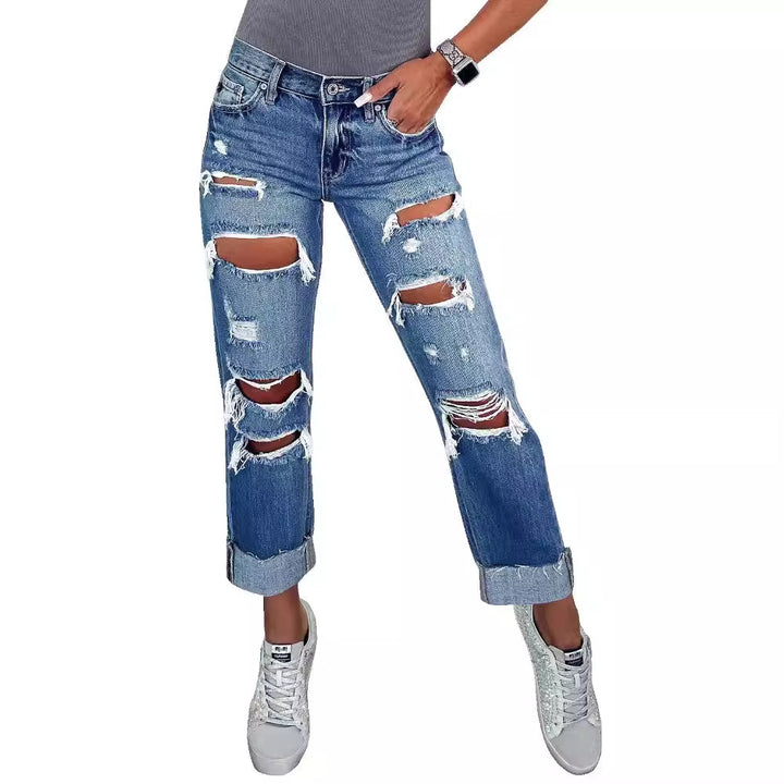 Dame Boyfriend Jeans med afslappet Ripped-design og stilfuld High-Waist skæring Stilla