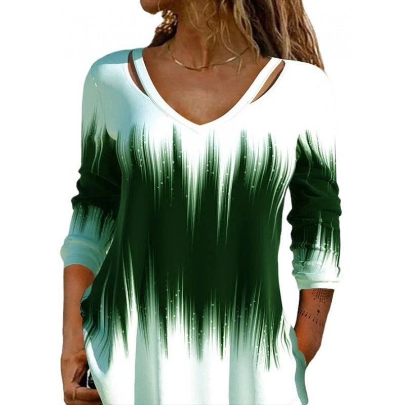 Dame tunika-shirt med v-hals og moderne farveskift Stilla