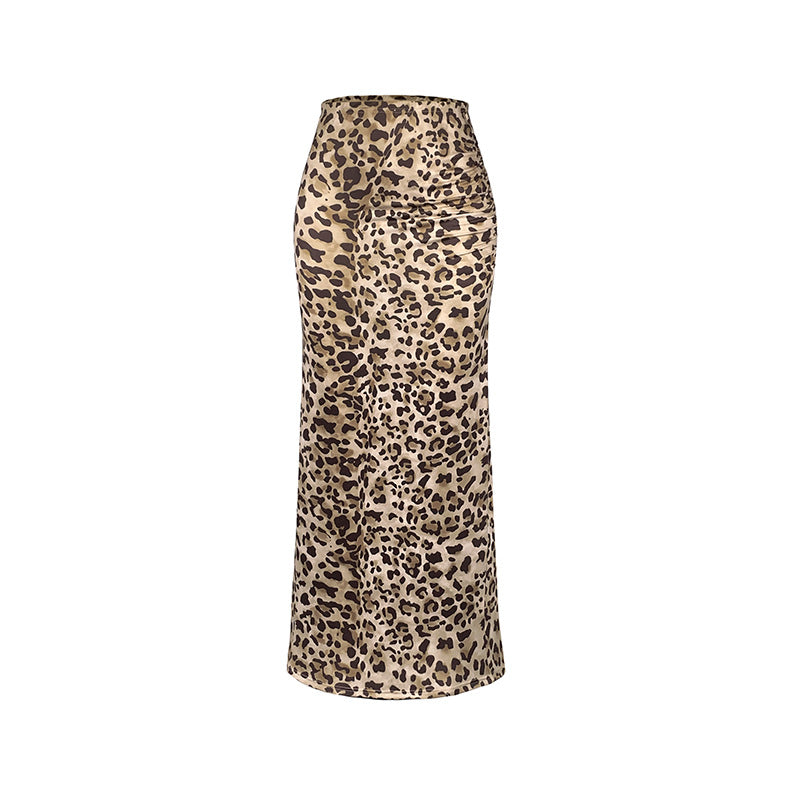 Dame Maxiskørt med elegant leopardmønster og elastisk linning Stilla
