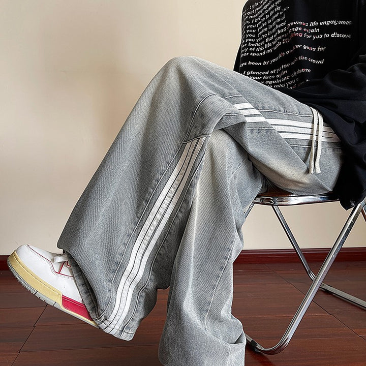 Herrer bred Denim-bukser med strukturerede sømme og åndbar pasform Stilla