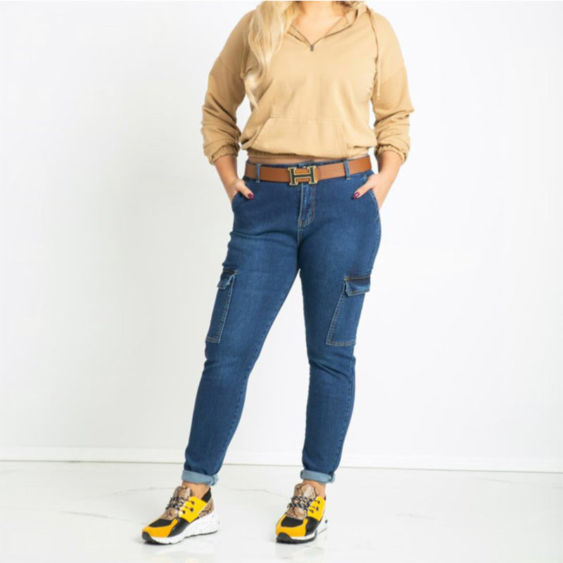 Dame Cargo-Jeans med høj talje og praktiske sidelommer Stilla