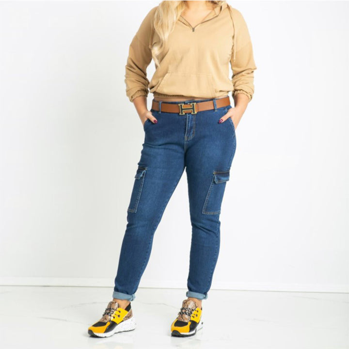 Dame Cargo-Jeans med høj talje og praktiske sidelommer Stilla
