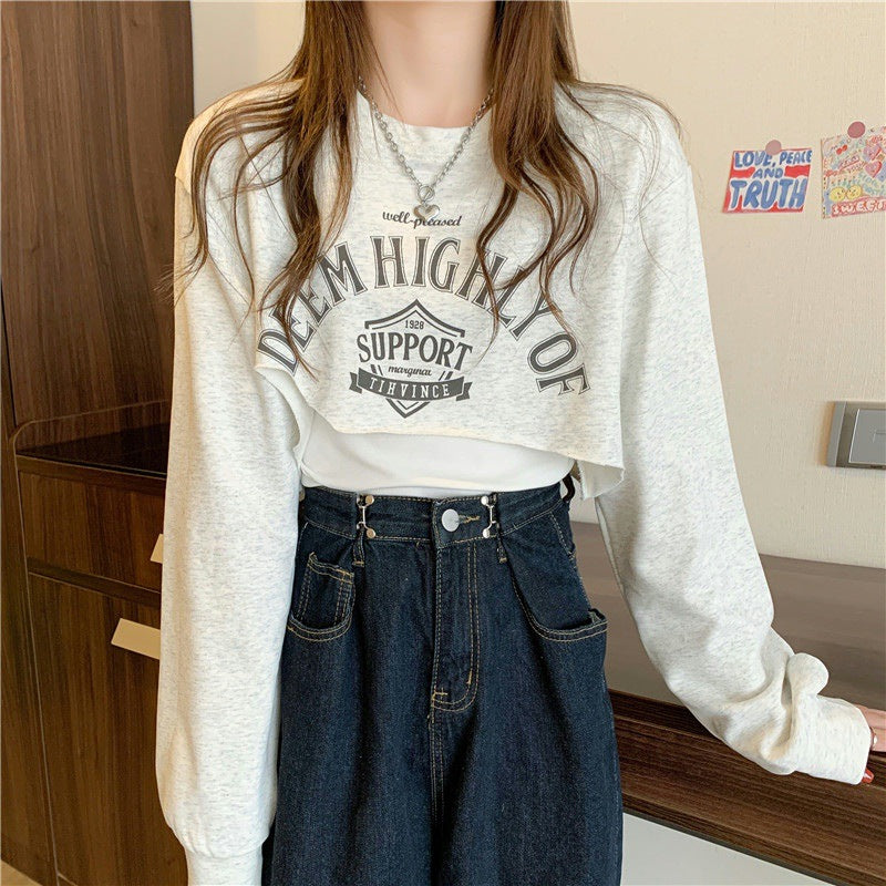 Femme Cropped Graphic Sweatshirt med frynset kant Stilla