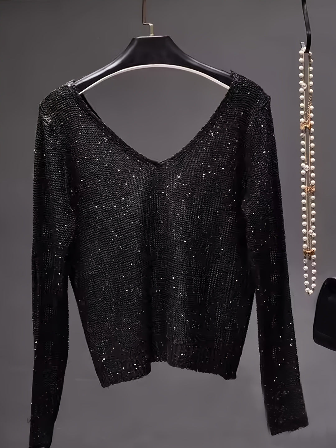 Femme Shimmering V-Udsnit Tekstureret Pullover Stilla