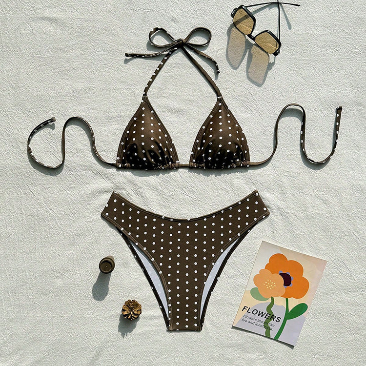 Dame triangel-bikini med dekorative prikker Skovae