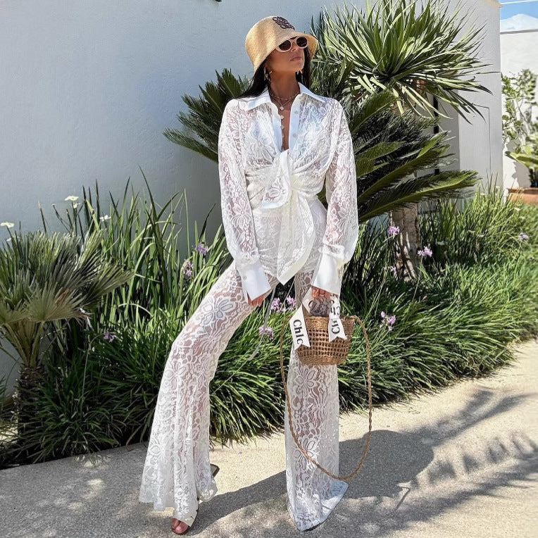 Dame Lækkert og elegant sommeroutfit lavet af gennemsigtig blonde-stof Stilla
