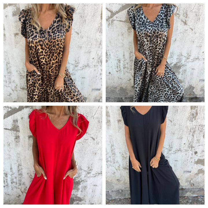 Dame Let maxi kjole i moderigtigt leopardprint med sidelommer Stilla