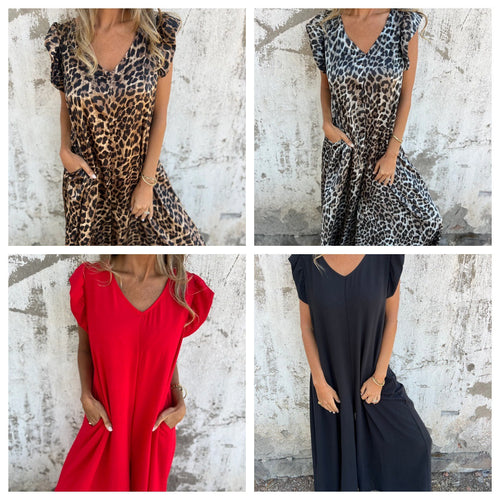 Dame Let maxi kjole i moderigtigt leopardprint med sidelommer Stilla