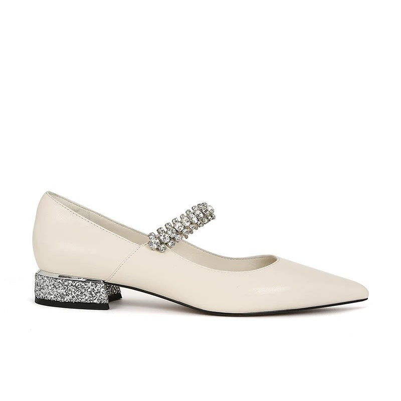 Dame Elegante Mary Jane Ballerinaer med glitrende strop Stilla