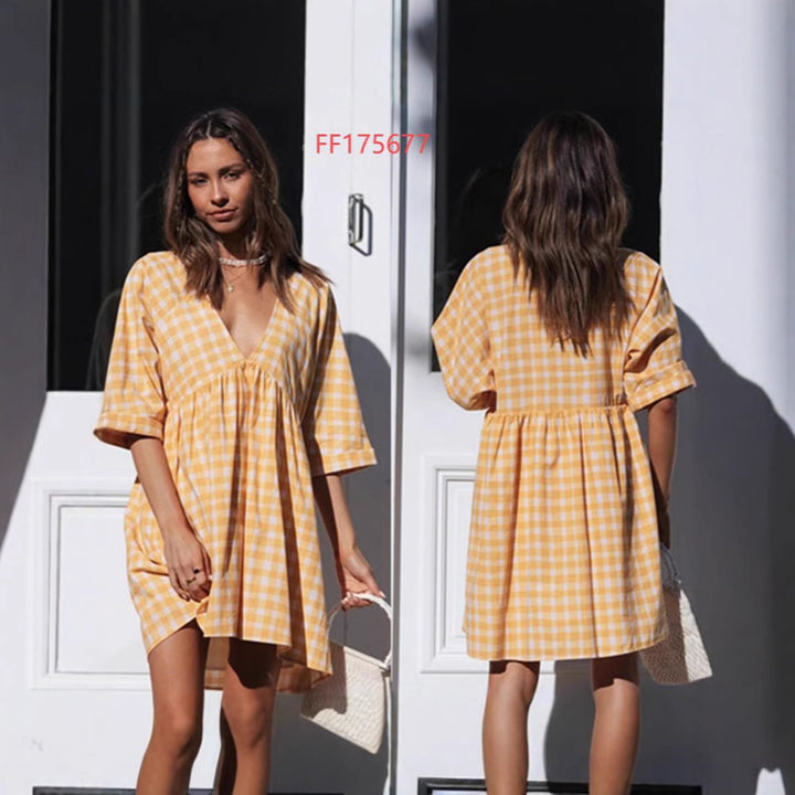 Damer V-hals udskåret mini-kjole med Gingham-design Stilla