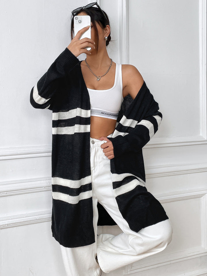 Dame afslappet strik cardigan med fashionable striber Stilla