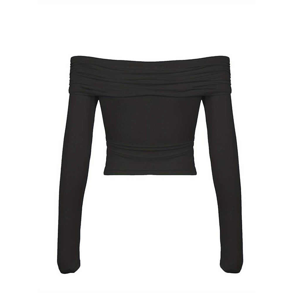 Kvinders langærmet bodysuit med stilfuldt off-shoulder design og sofistikeret drapering detalje Stilla
