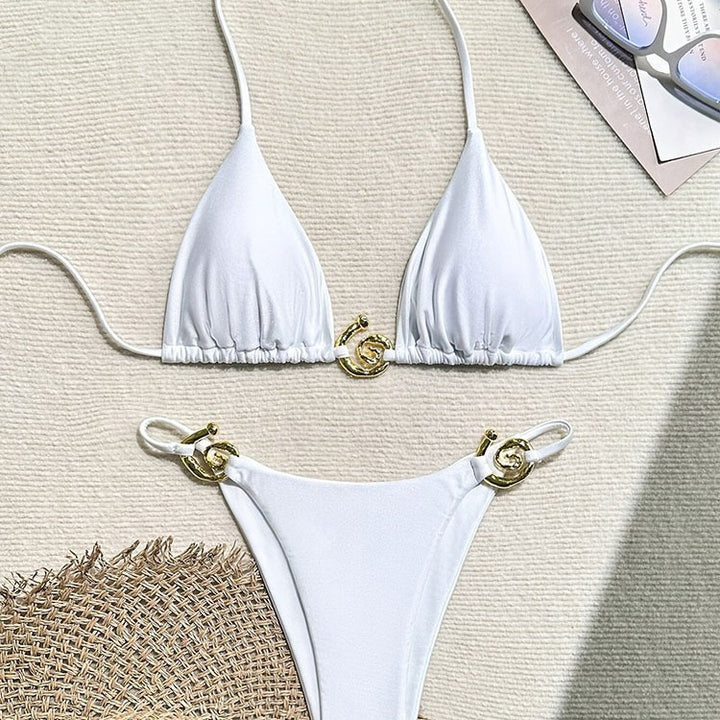 Dame triangel-bikini med gyldne akcenter Skovae
