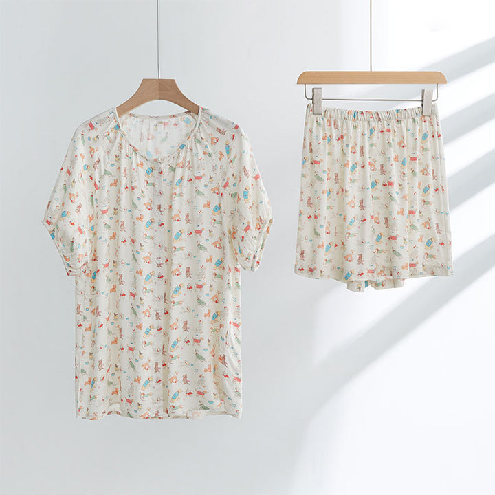 Dame Pyjama-sæt i let og åndbart materiale med legende design Stilla