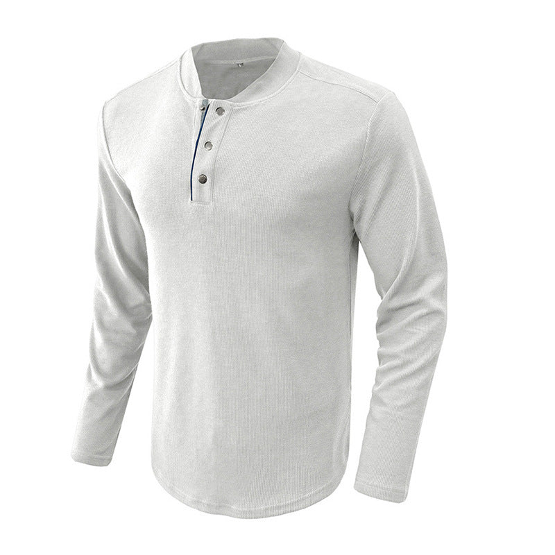 Herremode langtarmet Henley-shirt med elegant knaplukning og struktureret overflade Stilla