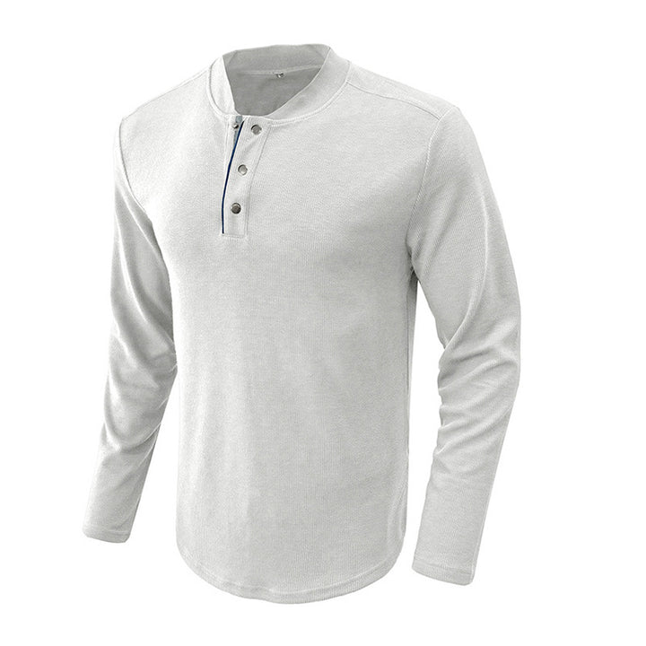 Herremode langtarmet Henley-shirt med elegant knaplukning og struktureret overflade Stilla