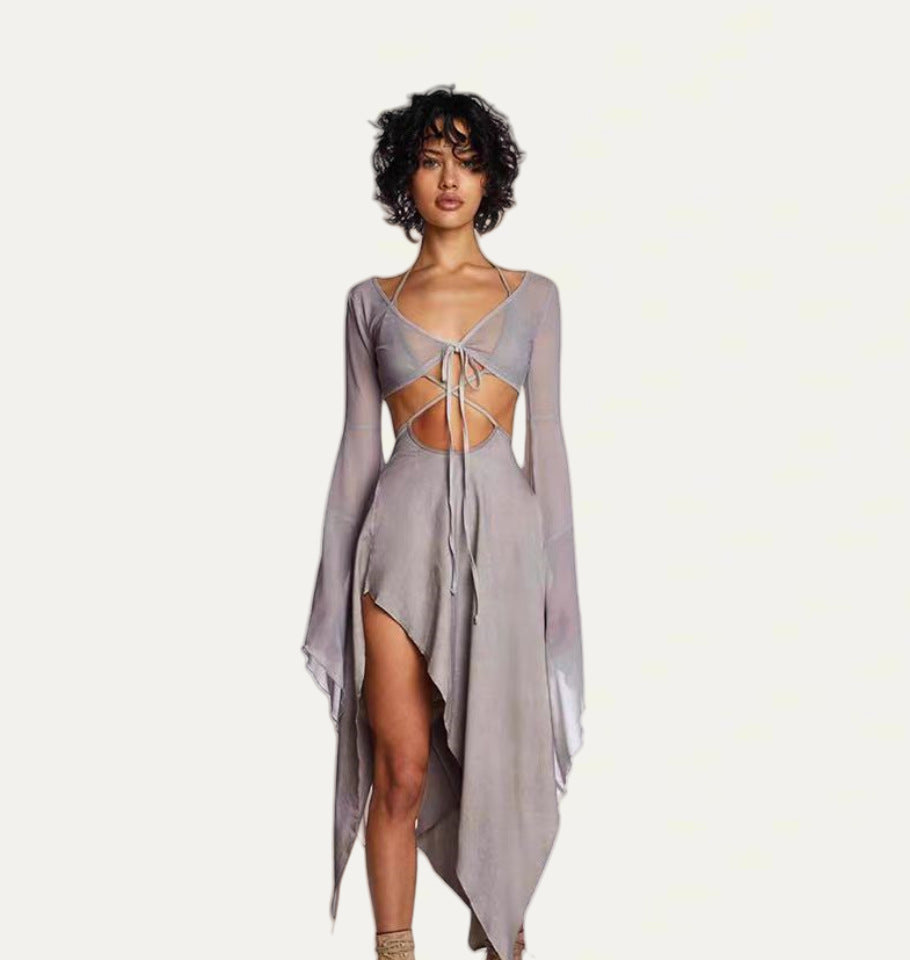 Dame Cut-Out Maxikjole med asymmetrisk kant og glitrende draperingseffekt Stilla