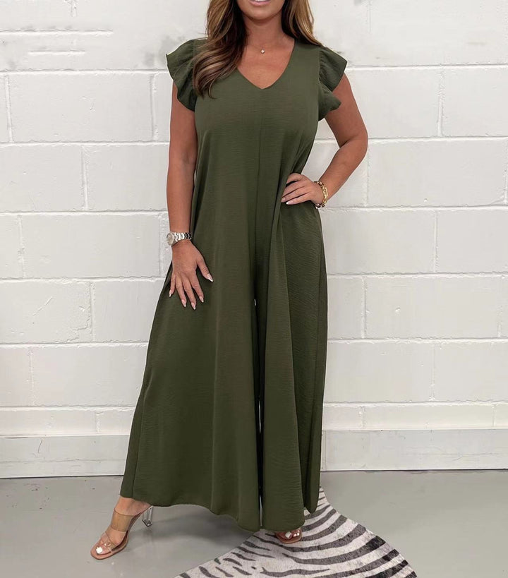 Dame Elegant Jumpsuit med volumniøse ærmer og dyb V-udskæring Stilla