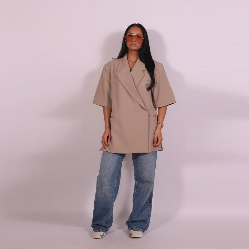 Dame afslappet kvalitets oversized sæt med kortærmet jakke og shorts Skovae