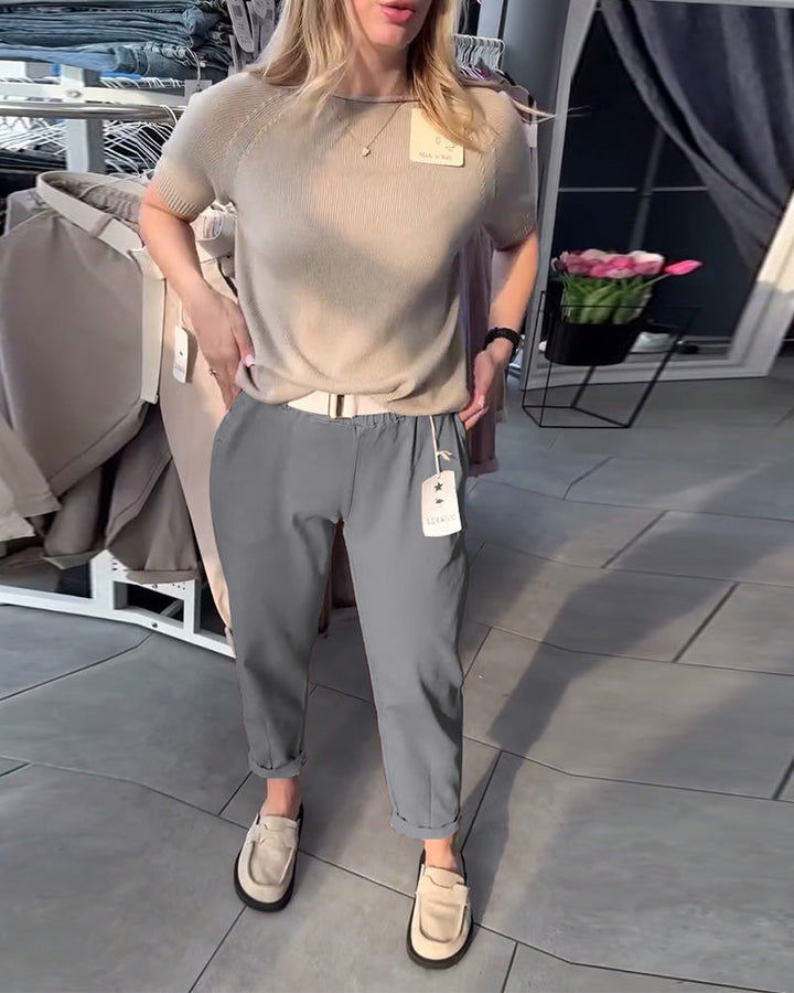 Dame Chino-bukser med elastisk talje og moderne detaljer Stilla