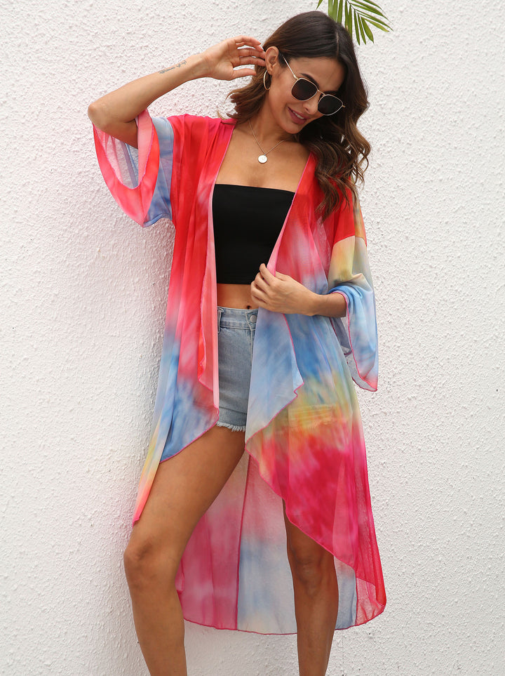 Dame luftig Strandkimono med farverigt batikdesign Stilla