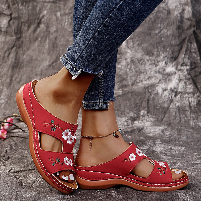 Dame komfortable pantofler med blomstermotiv og anatomisk fodseng Stilla