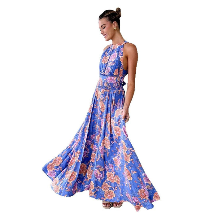 Dame Maxikjole med elegant Halterneck og farverigt blomstret design Stilla